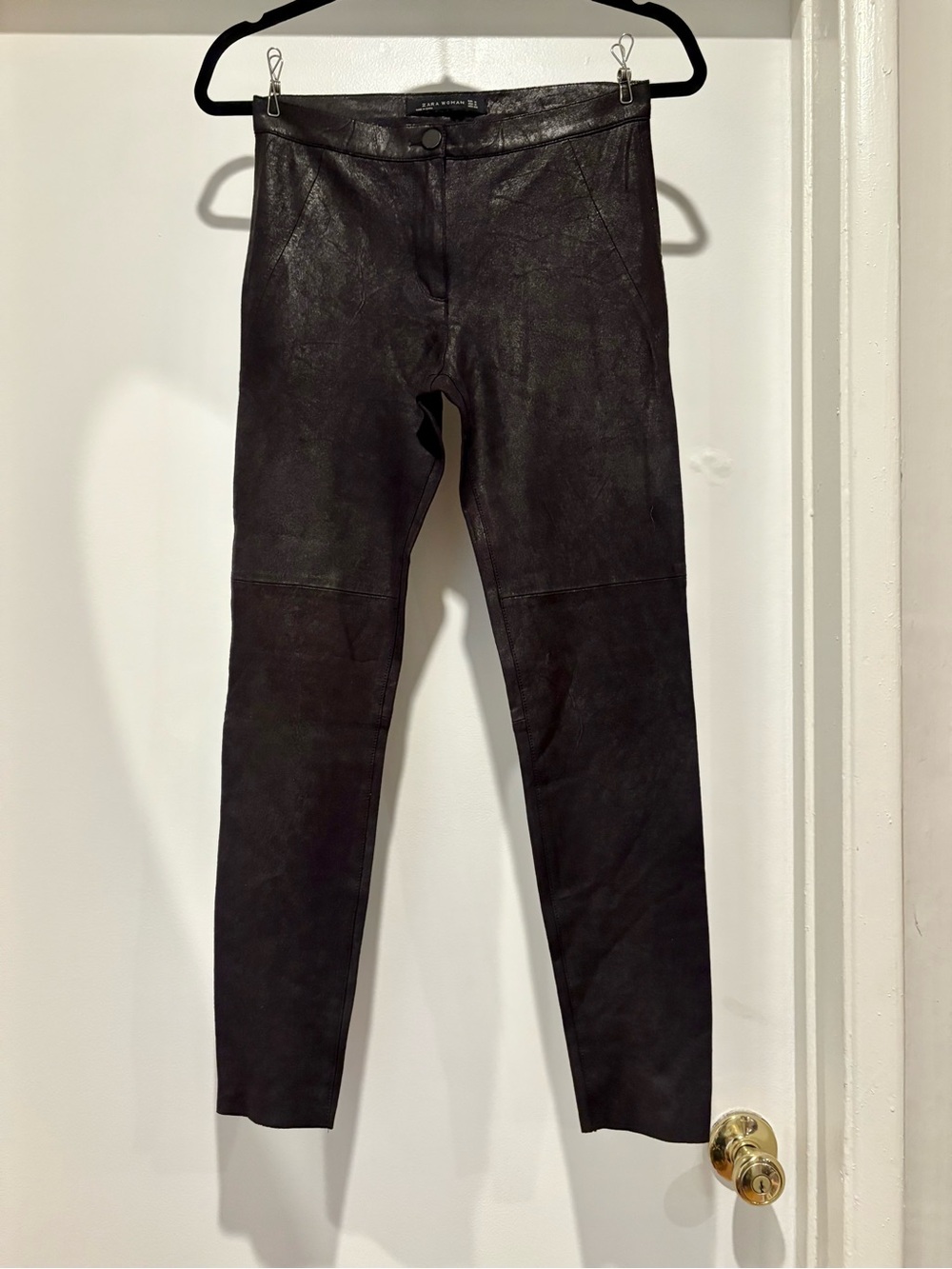 Zara Pull On Textured Shiny Black Pants Faux Leather Stretch